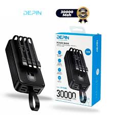🔋 Power Bank Depin 30000mAh – Charge rapide | Écran LED | Câbles intégrés